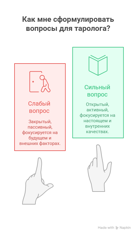 Как правильно задать вопрос тарологу: сравнительная таблица сильных и слабых формулировок.