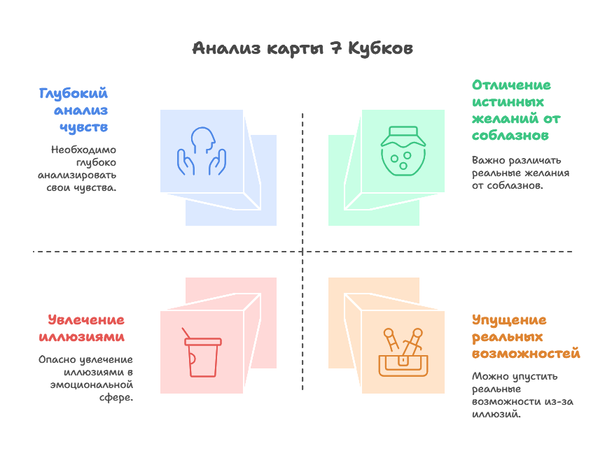 Младшие арканы таро значение и толкование - пример разбора карты 7 Кубков по масти, числу и образу.