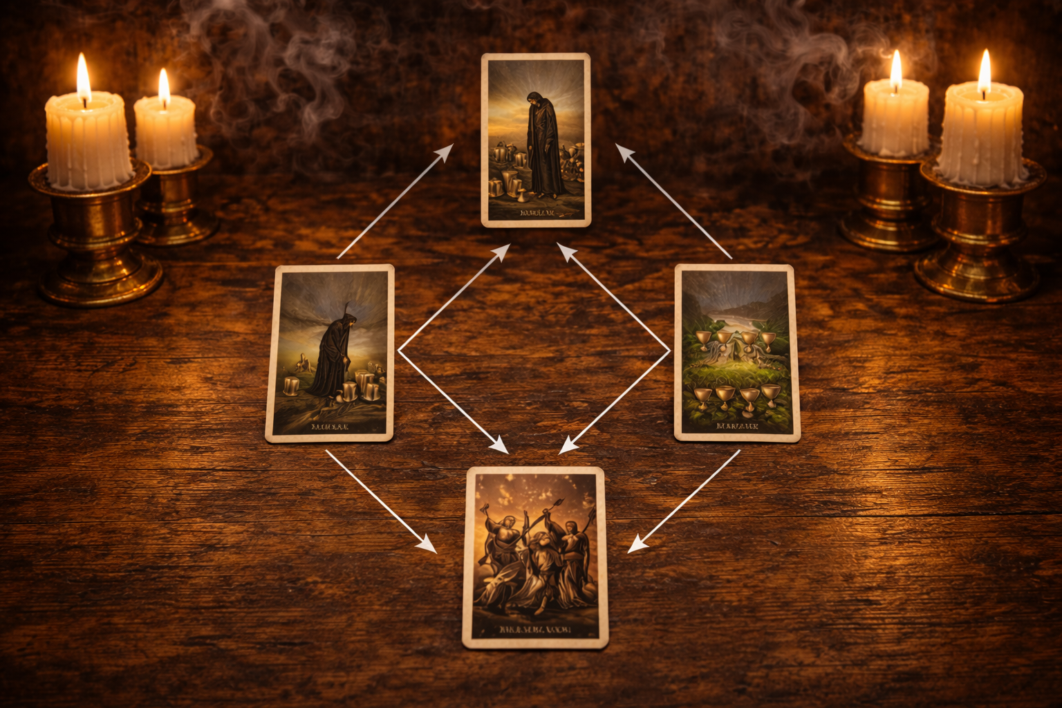 Расклад Таро на кризисную ситуацию с использованием значения Пятерки Кубков и других Пятерок.