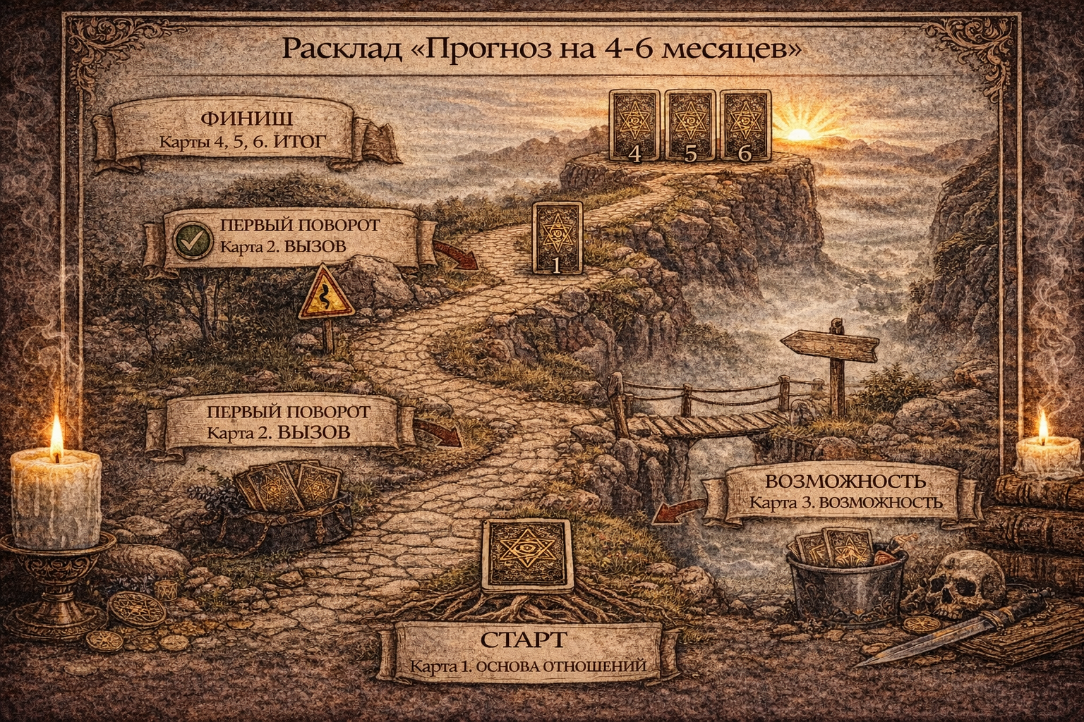 Расклад таро на отношения с мужчиной в ближайшем будущем схема и описание из 6 карт.