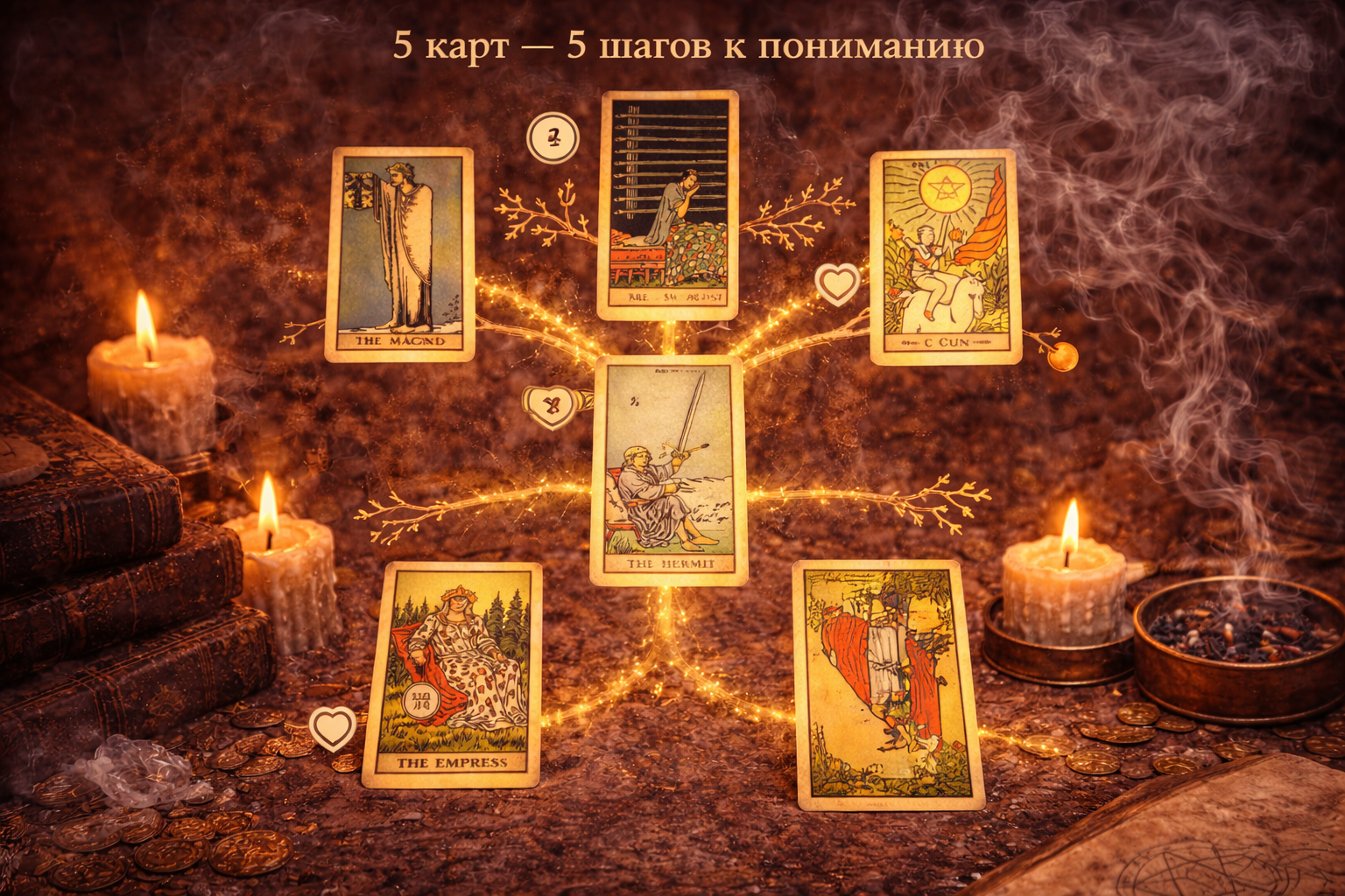 Расклад таро будем ли мы вместе схема - наглядная визуализация позиций из 5 карт.