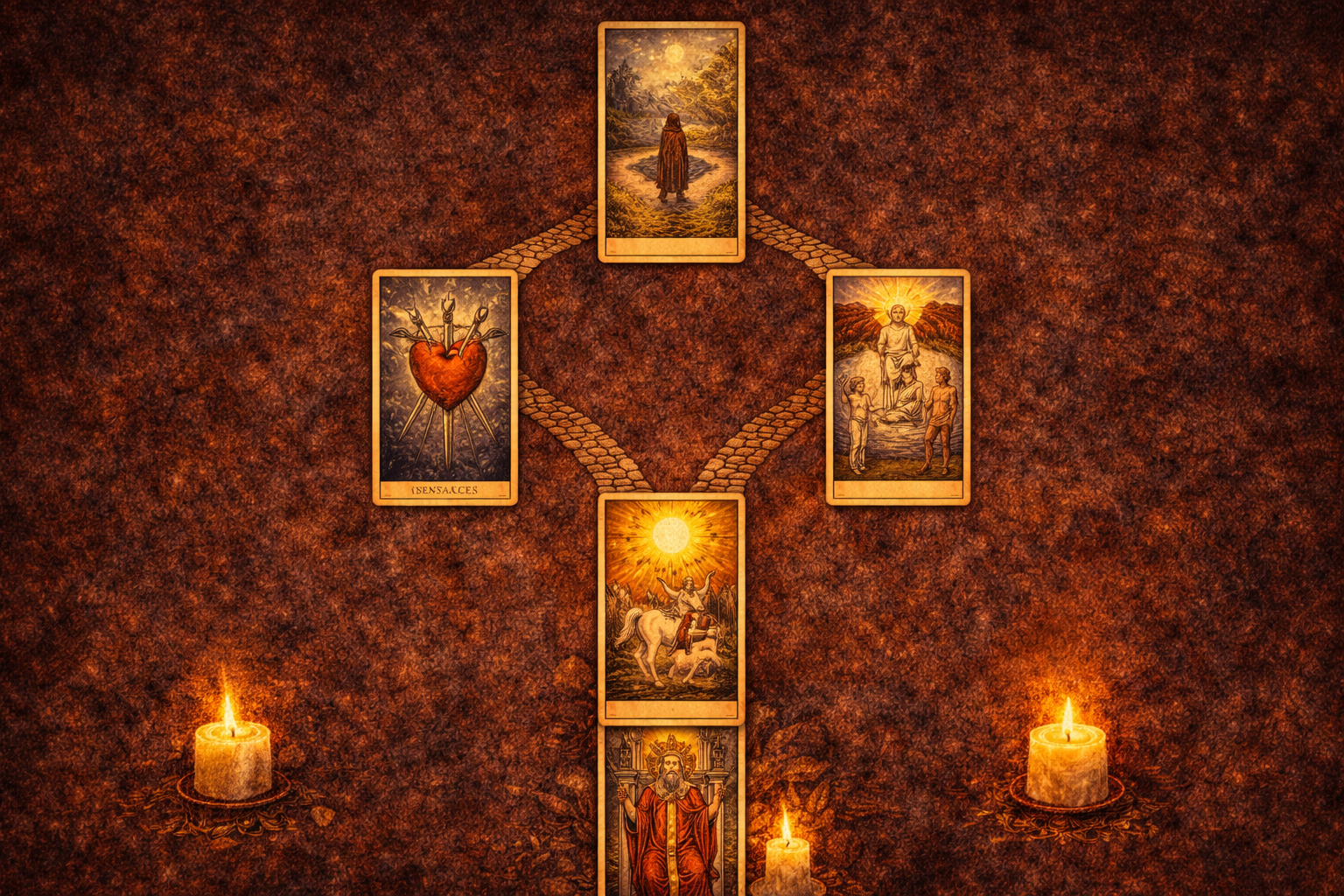 расклад таро на развилке - схема для принятия сложного решения и сравнения путей.