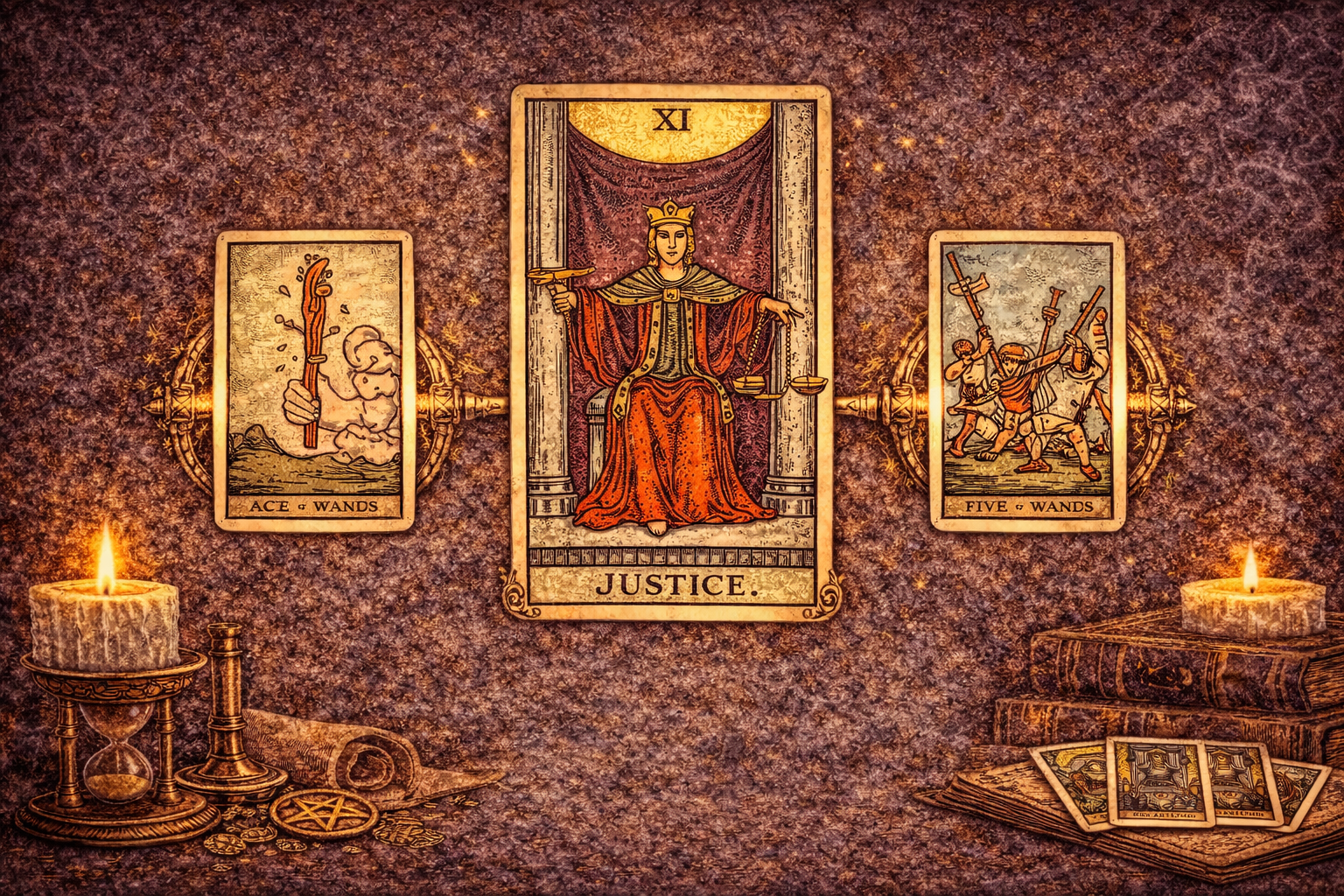 Символика и детали карты Справедливость (аркан 8 или 11) в Таро: значение весов, меча и позы.