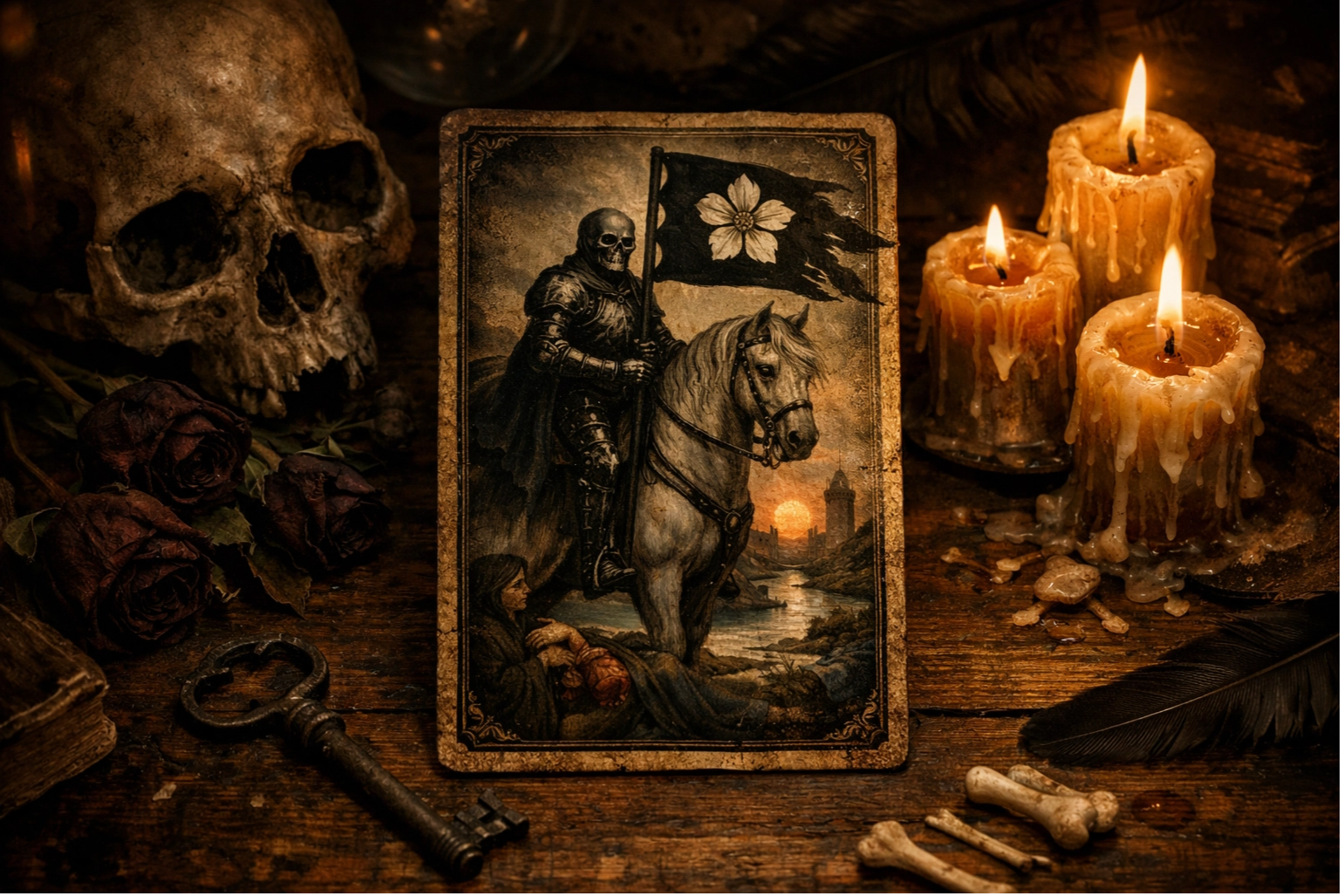 Символика и прямое значение карты Таро Смерть (Свершение): толкование всадника, солнца и знаков трансформации.