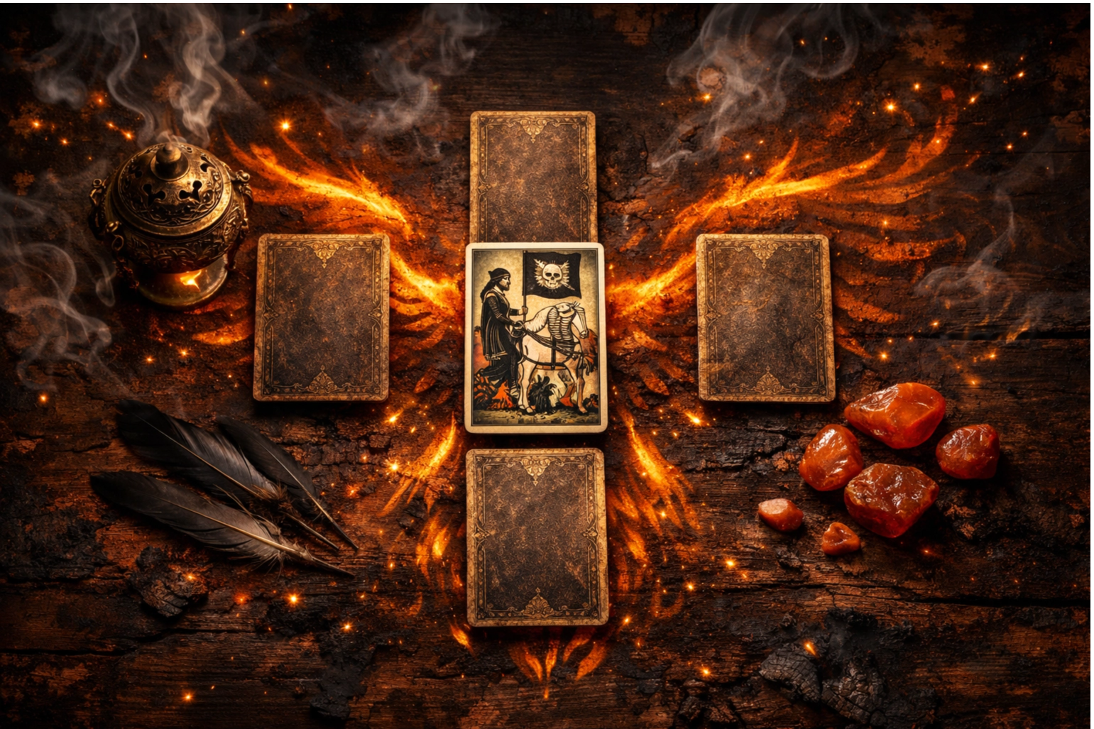 Расклад Таро Феникс с картой Смерть для завершения циклов и понимания возрождения.