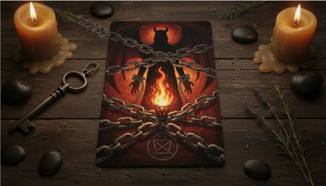 Символика и прямое значение карты Таро Дьявол: толкование фигуры Бафомета, цепей и знаков зависимости.