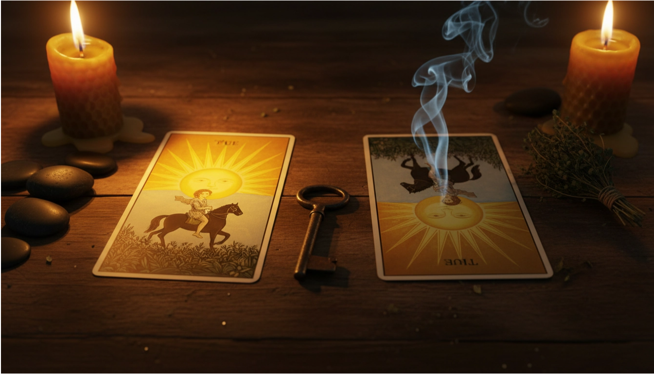 Толкование перевернутой карты Солнце в Таро в сравнении с прямым положением.