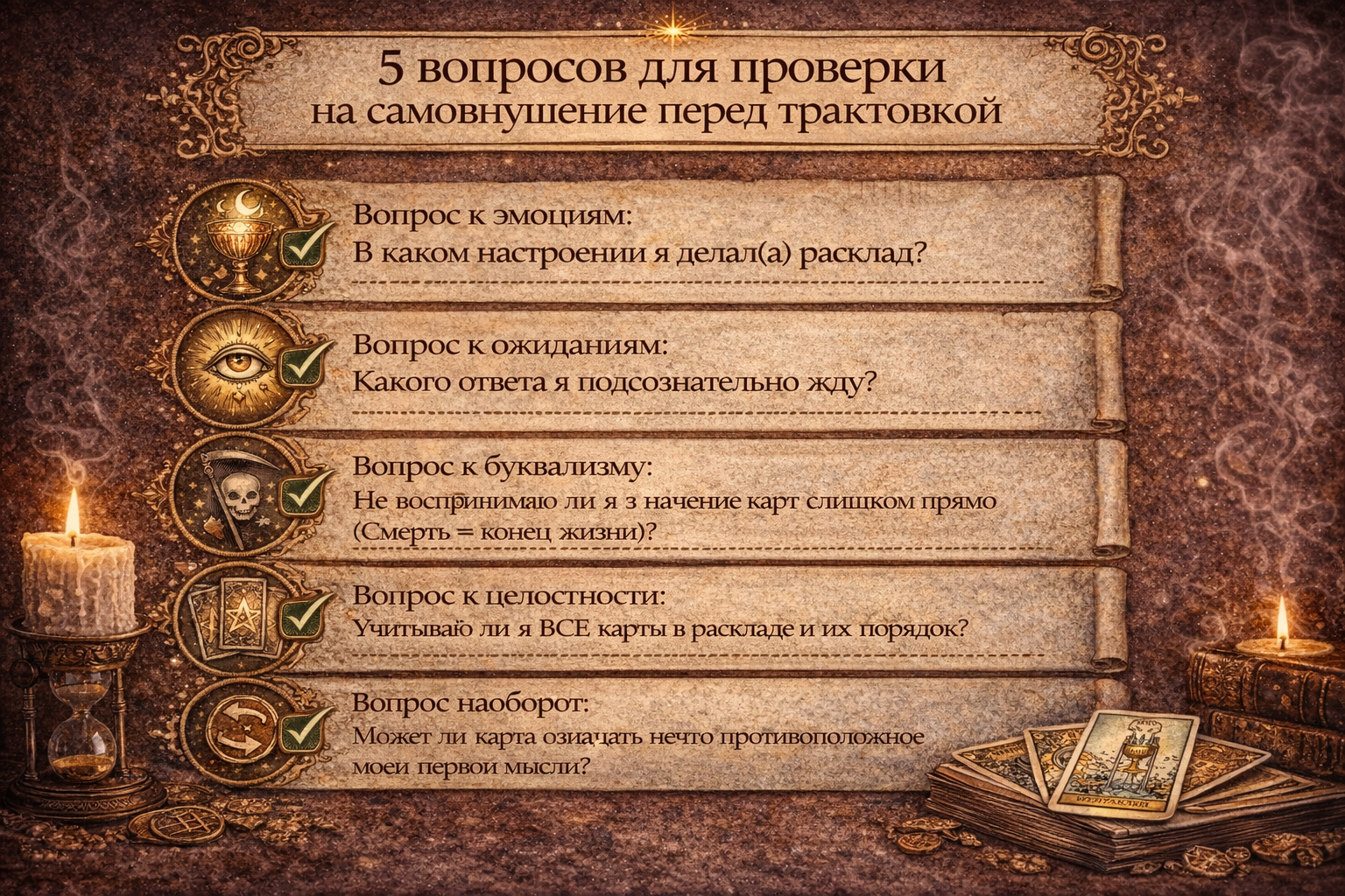 как правильно читать карты таро в раскладах, чек-лист против ошибок самовнушения для начинающих.