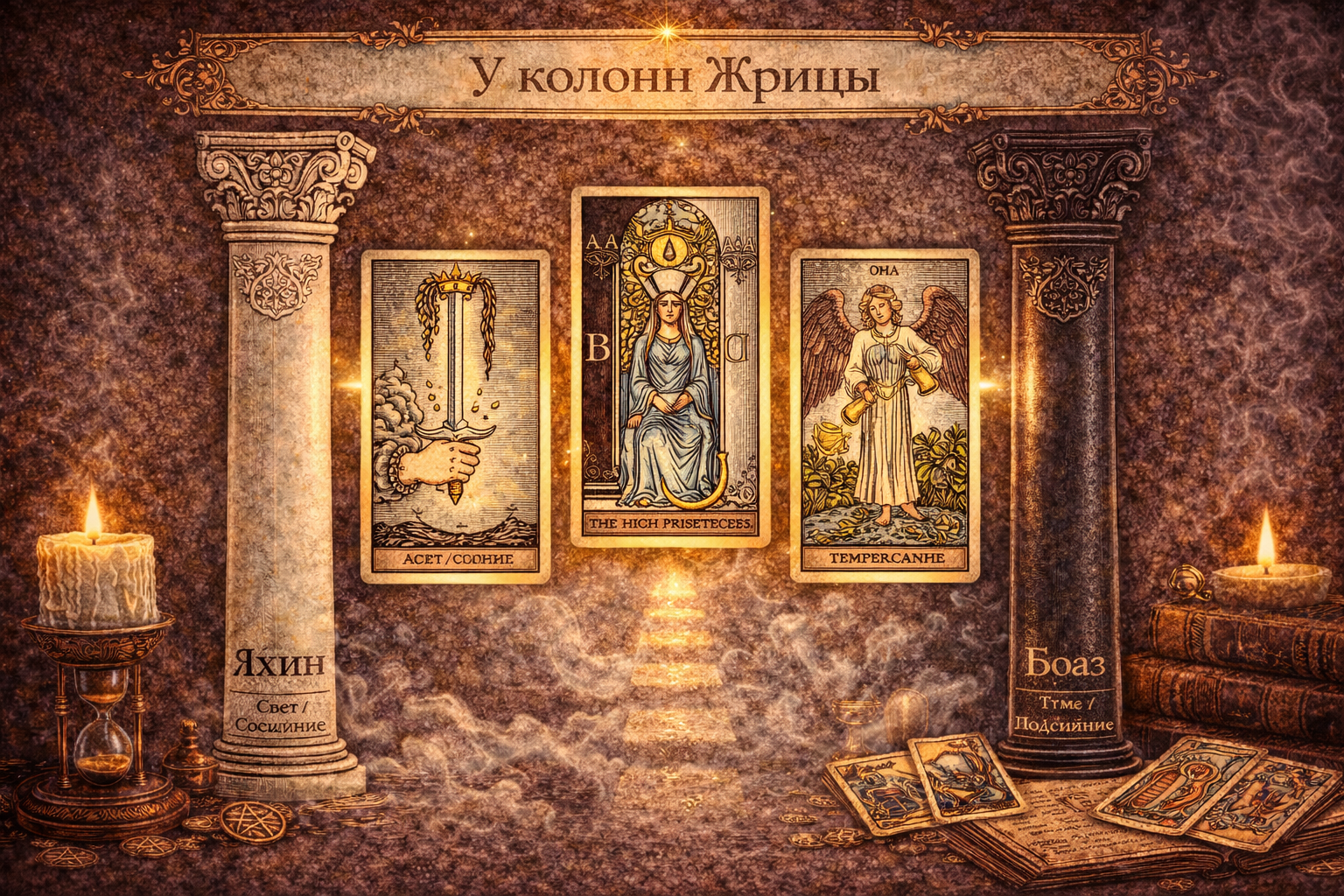 Расклад Таро У колонн Жрицы для принятия решений и развития интуиции.
