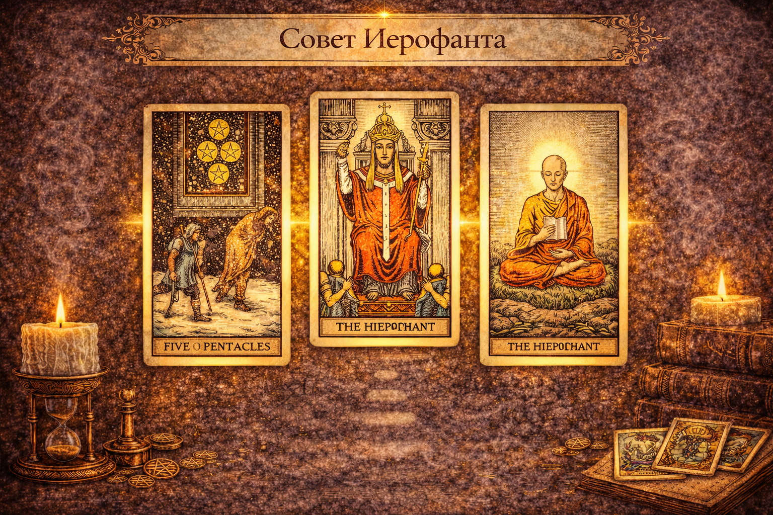 Расклад Таро Совет Иерофанта для принятия решений, поиска наставника и понимания традиций.