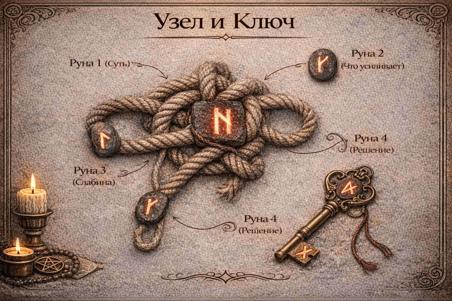 расклад узел и ключ с руной наутиз для работы с ограничениями и нуждой.