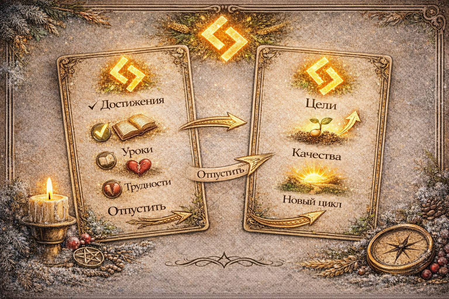 ритуал с руной йера для подведения итогов года и планирования нового цикла.