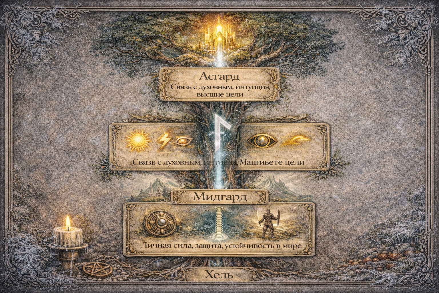 руна эйваз значение - схема символа защиты, тиса, связи миров и внутренней силы.