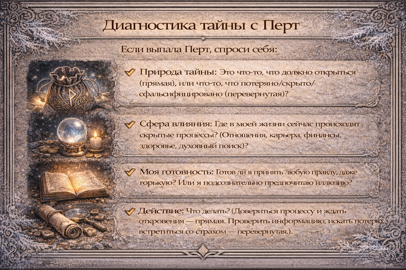 как толковать руну перт - чек-лист для анализа тайны, судьбы и скрытых процессов.