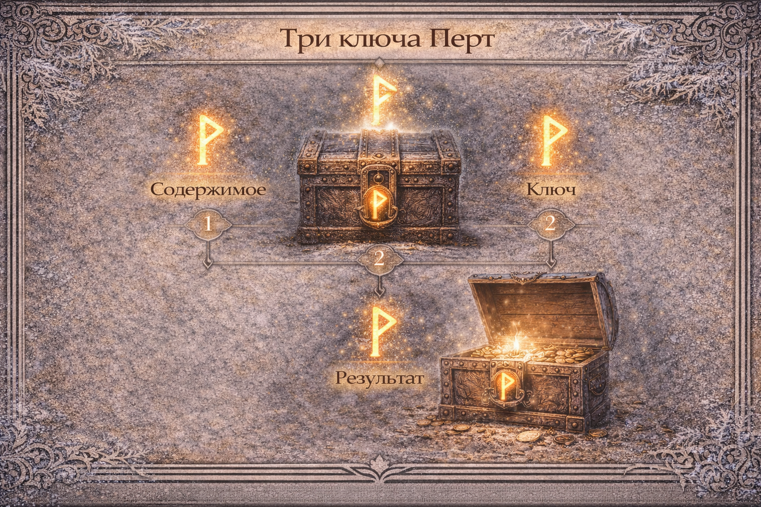 расклад три ключа перт для прояснения тайн и скрытых ситуаций - схема работы с руной.