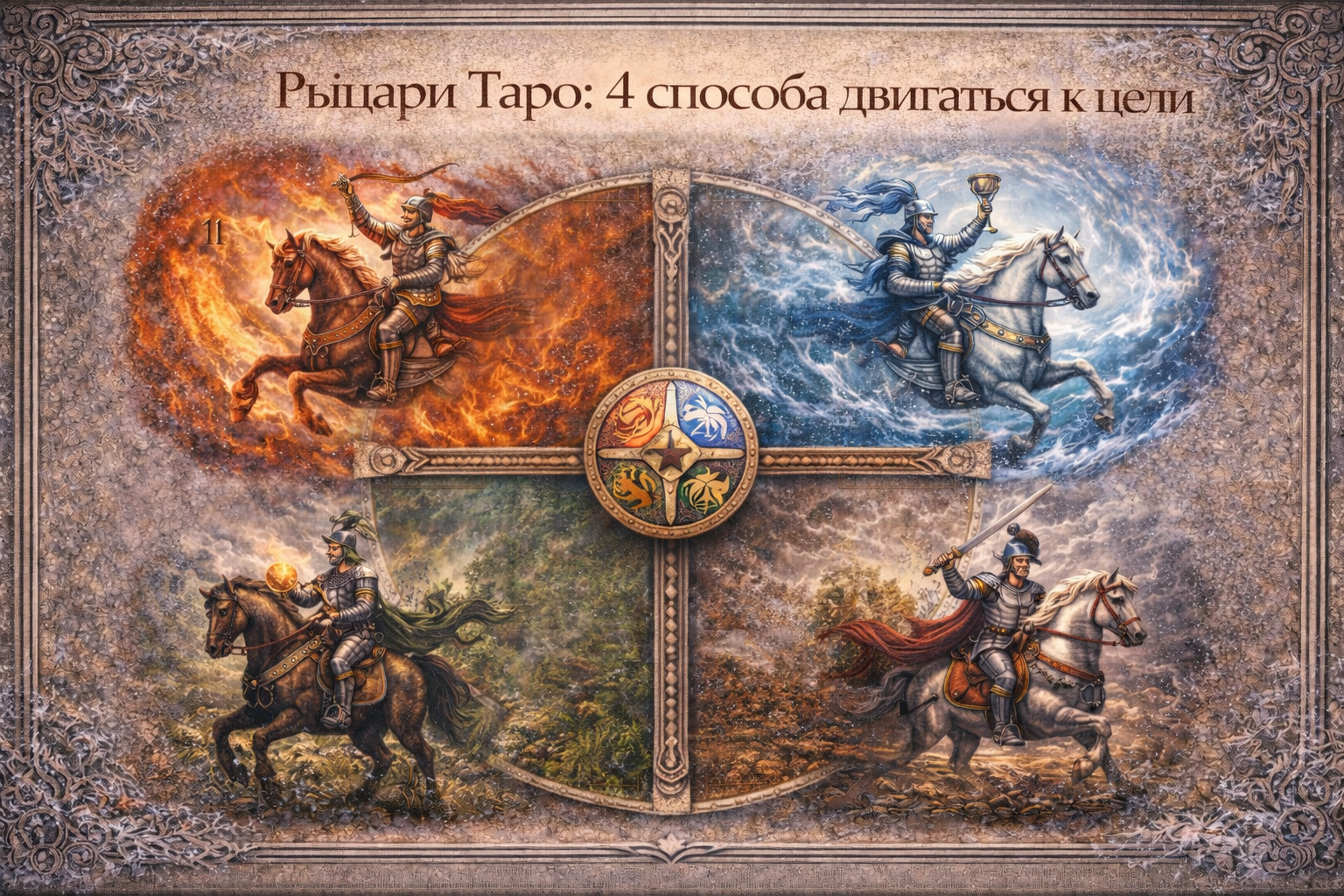 значение рыцарей таро - схема четырех стихий действия и движения.