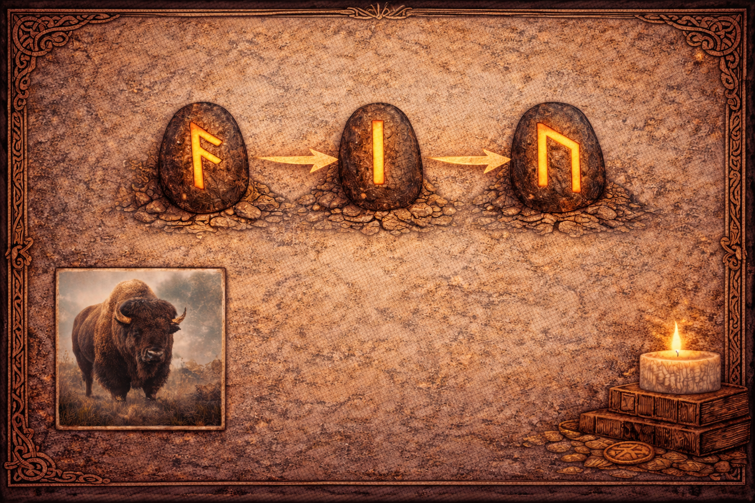 Схема рунического расклада Рога и Стена для анализа препятствий и применения силы Уруз.