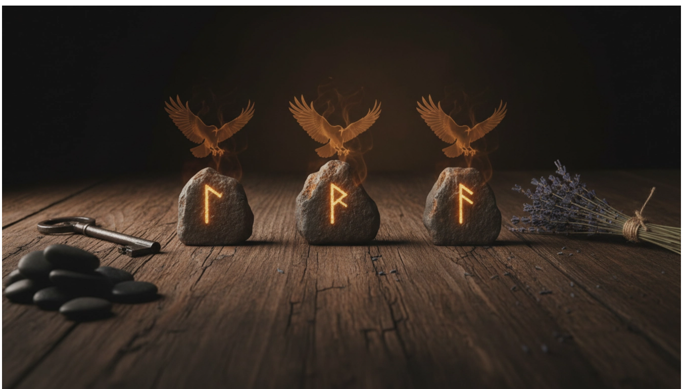 Схема рунического расклада Три Ворона Одина для получения мудрого совета с руной Ансуз.