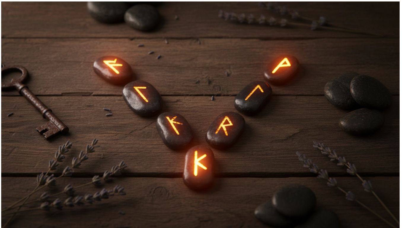 расклад факел кано для ясности и творчества - схема работы с руной огня и света.