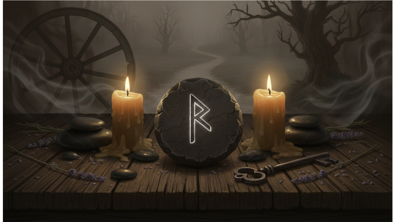 значение руны райдо - схема прямого и перевернутого пути, движение, дорога, колесо.