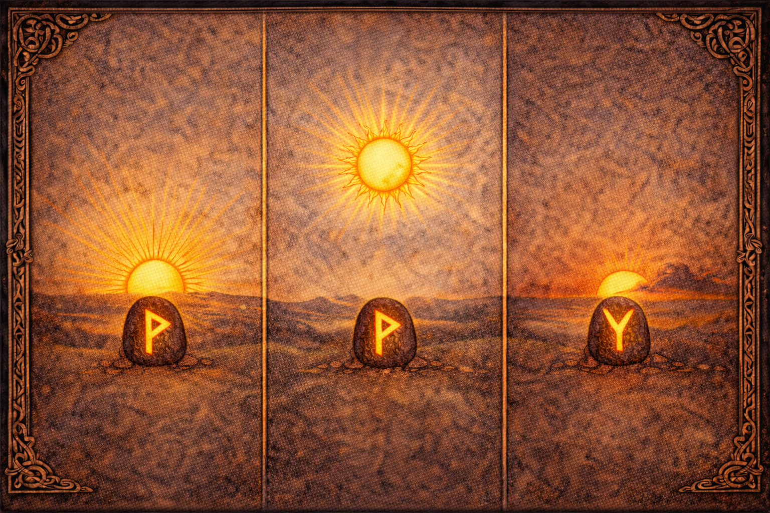 расклад три солнца вуньо для привлечения радости и счастья - схема работы с руной.