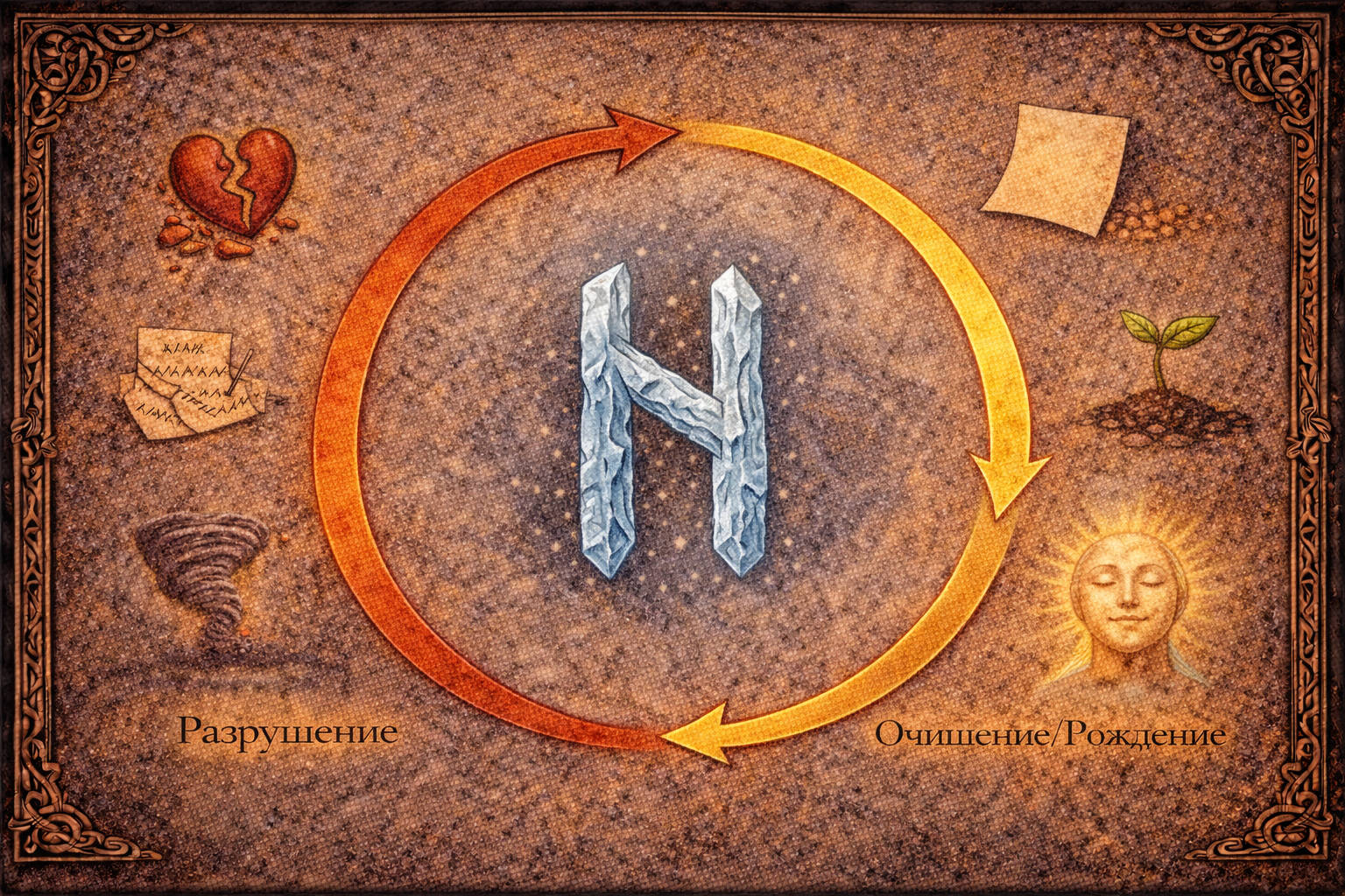 руна хагалаз значение - схема стихийного разрушения, града, очищения и трансформации.