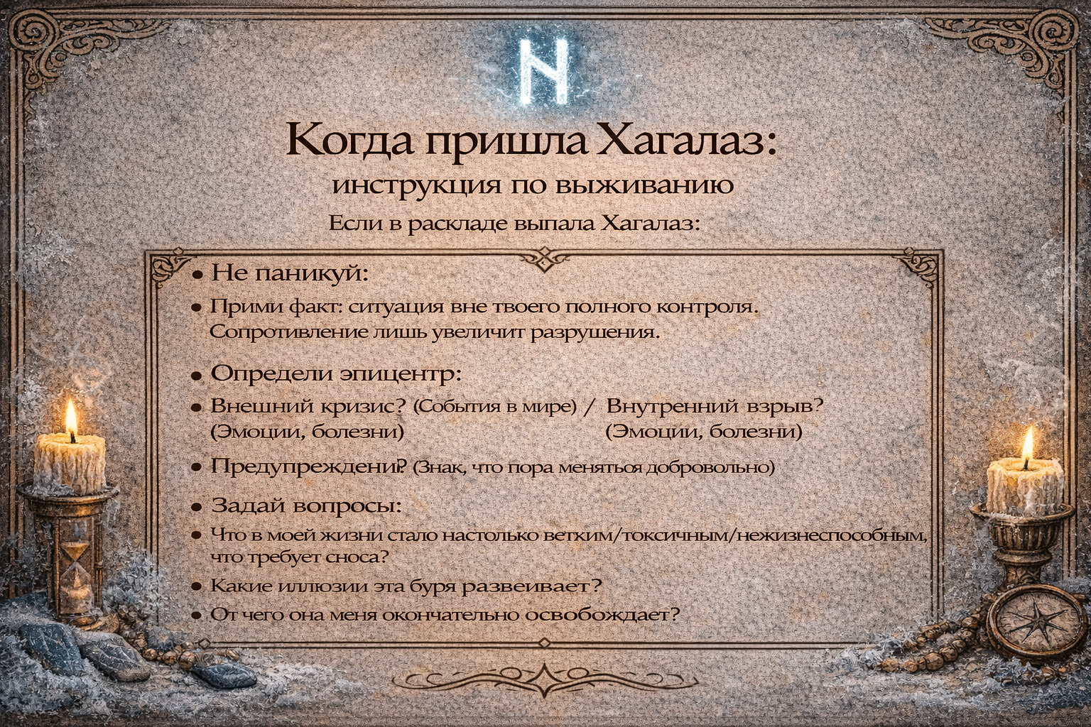 толкование руны хагалаз в раскладе - чек-лист для прохождения стихийного разрушения и очищения.