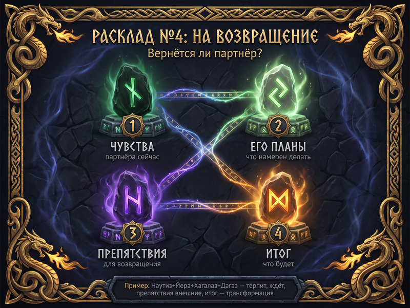 Схема расклада на возвращение — 4 позиции.