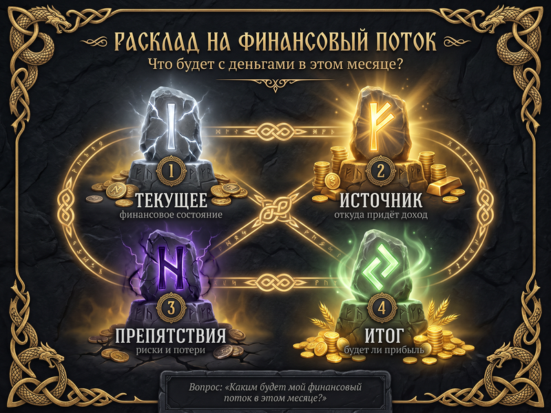 Схема расклада на финансовый поток на месяц — 4 позиции.