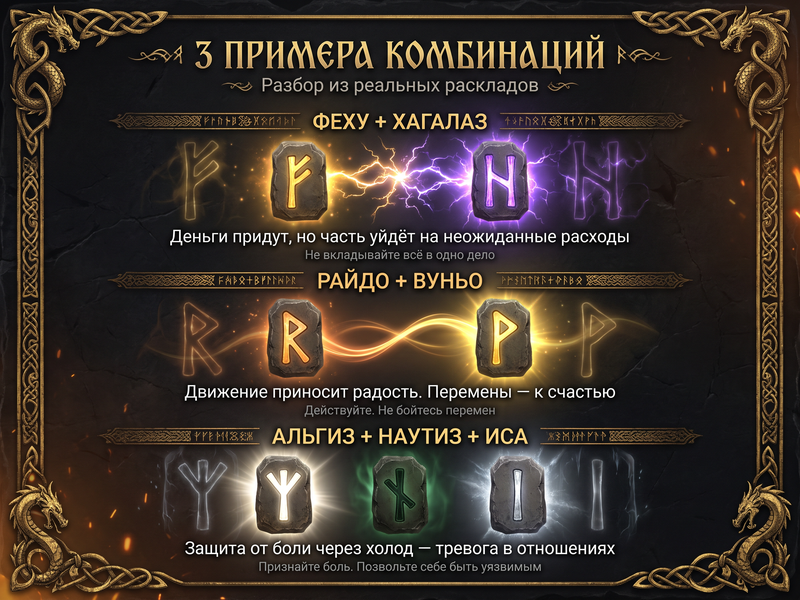 3 примера комбинаций из реальных раскладов с расшифровкой.
