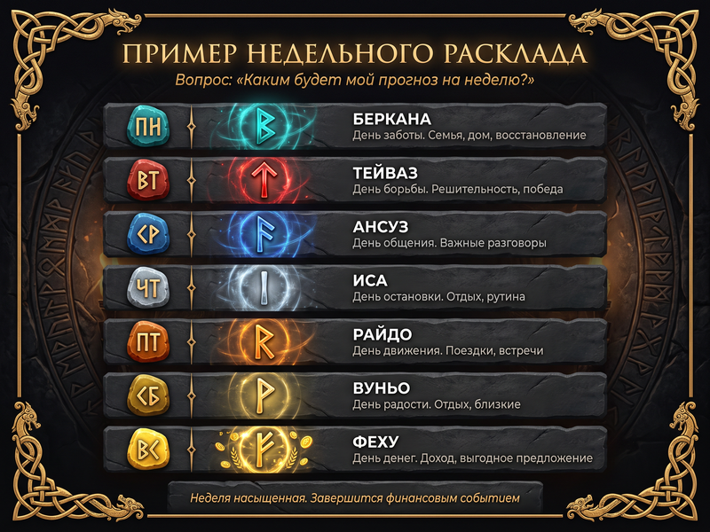 Пример недельного расклада с расшифровкой по дням.