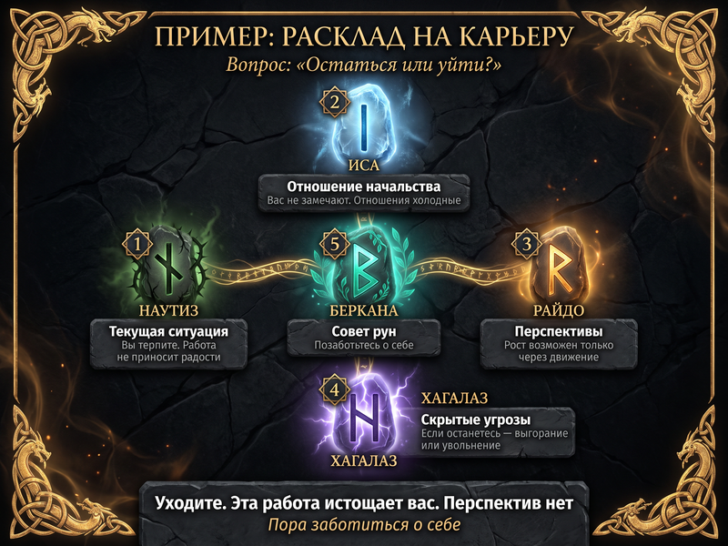 Пример расклада на карьеру с расшифровкой по позициям.