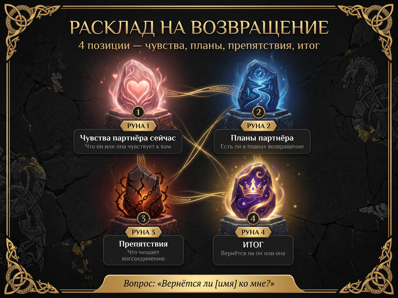 Схема расклада на возвращение — 4 позиции.