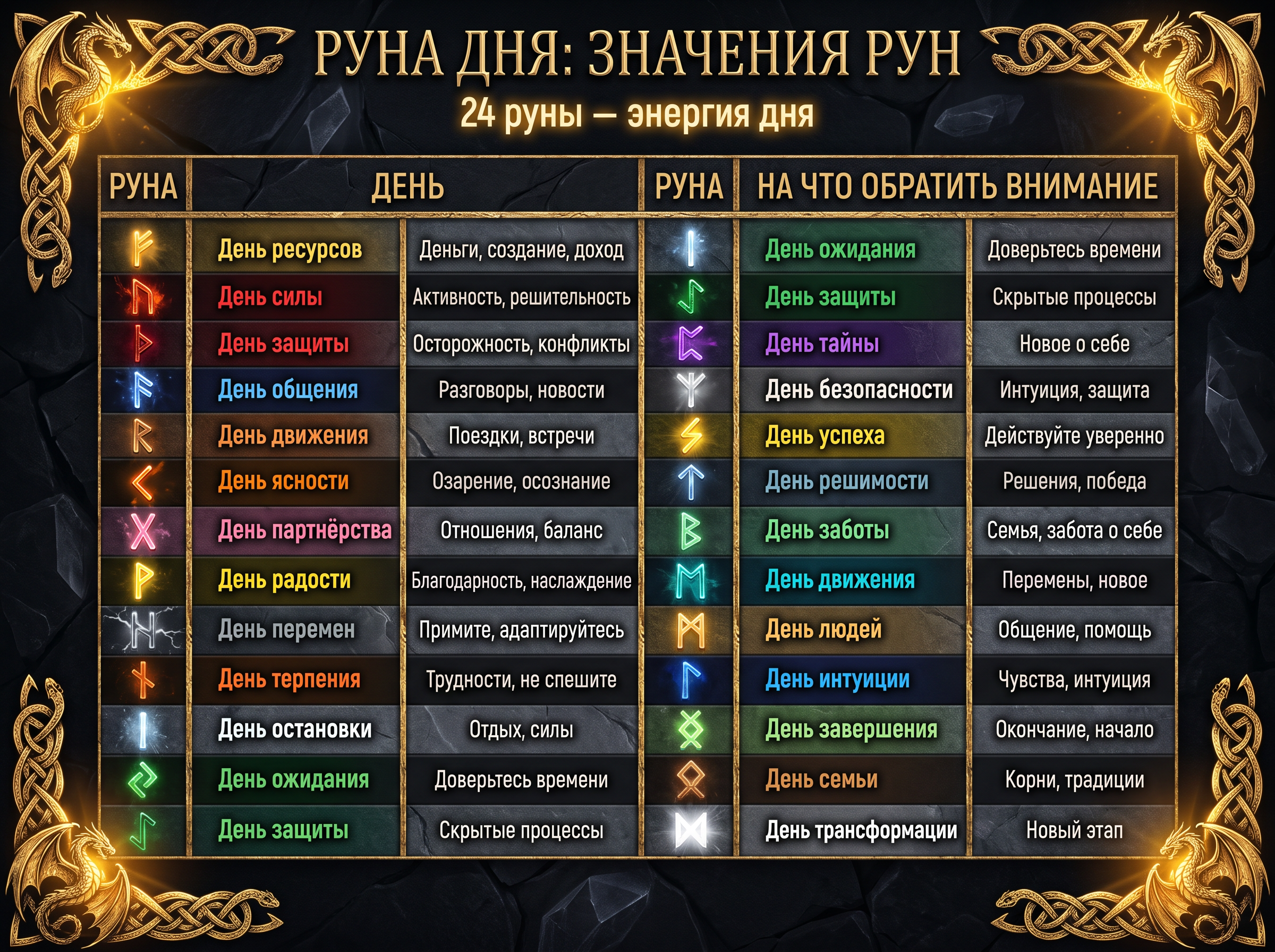Таблица значений рун в контексте практики «руна дня».