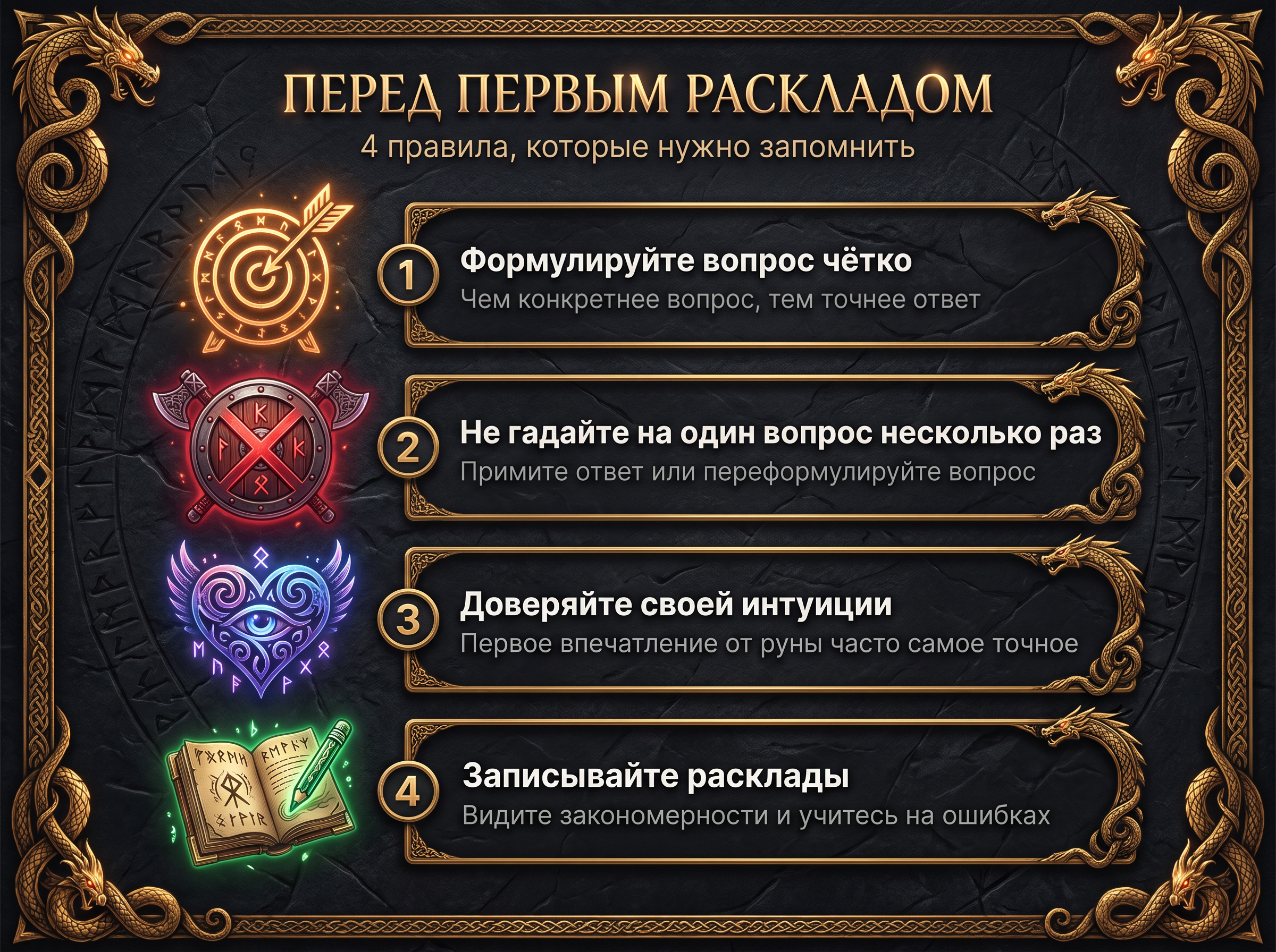 Список из 4 правил для начинающих перед первым раскладом.