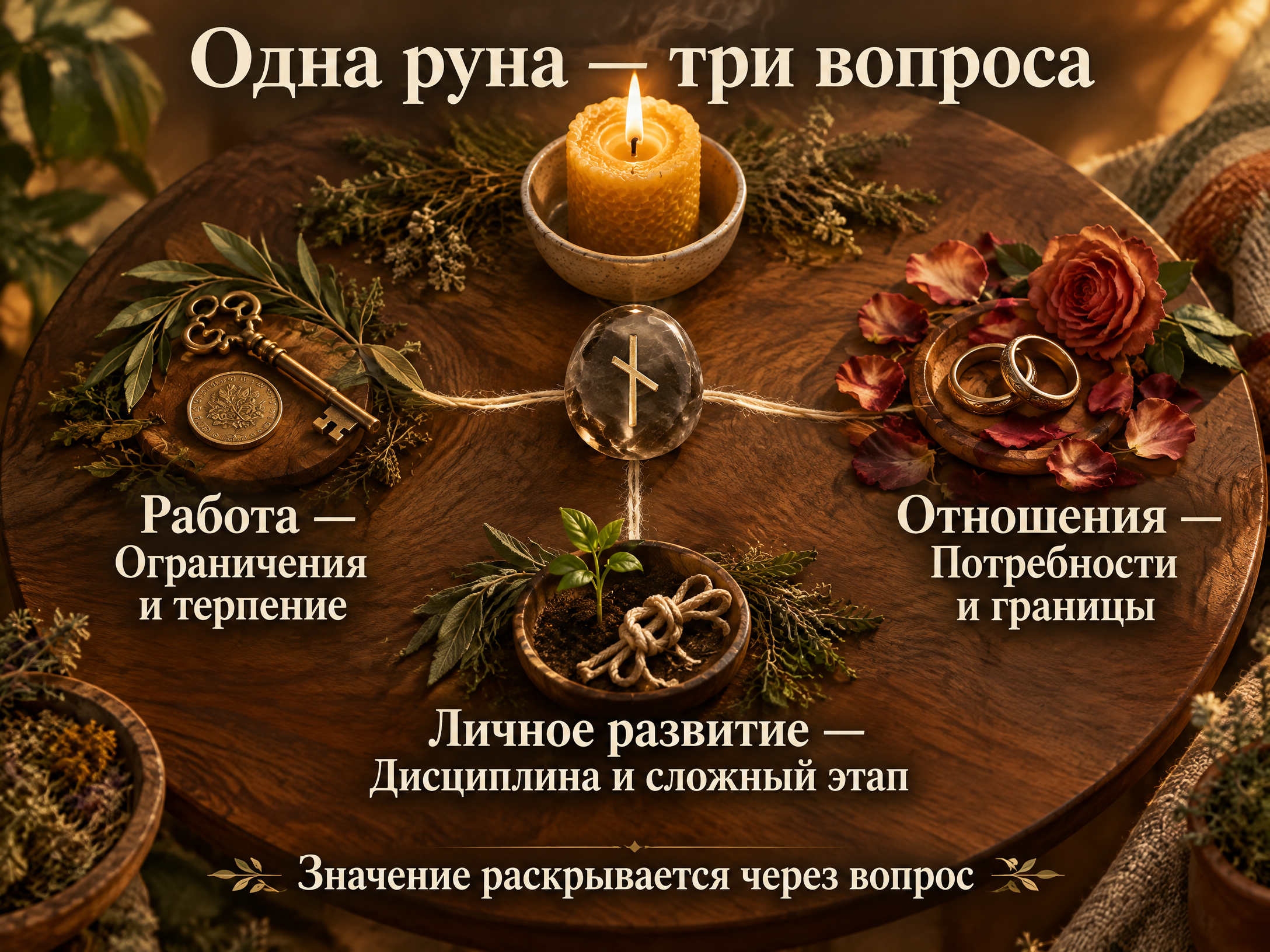одна руна — три вопроса — три возможных смысловых акцента