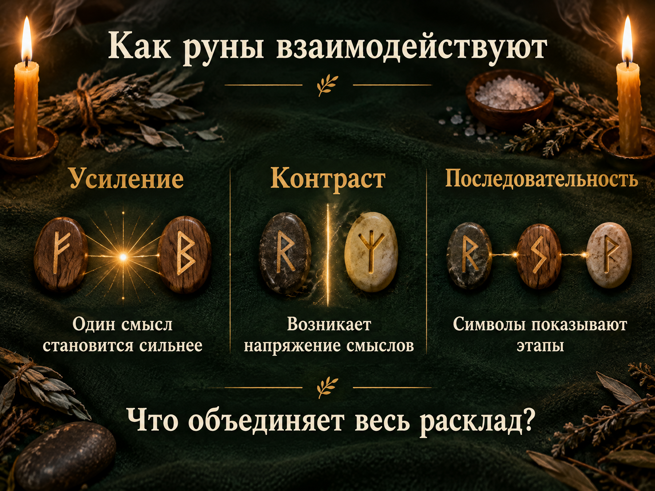 схема взаимодействия двух и трёх рун в раскладе
