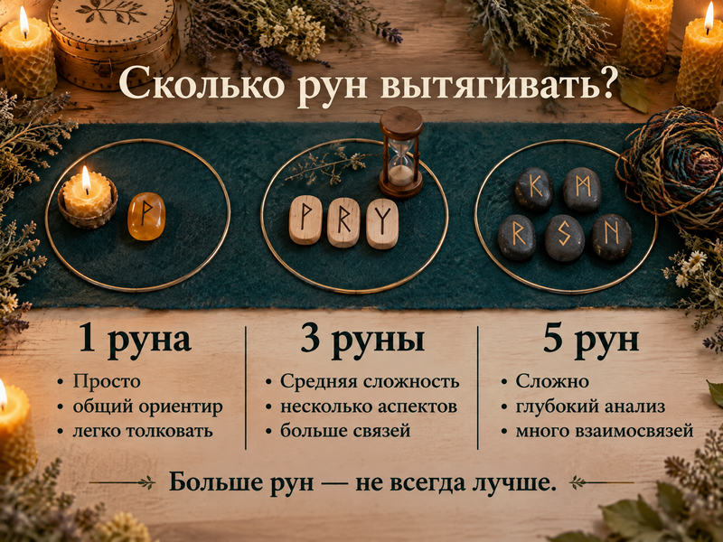 сравнение одной, трёх и пяти рун по сложности и глубине