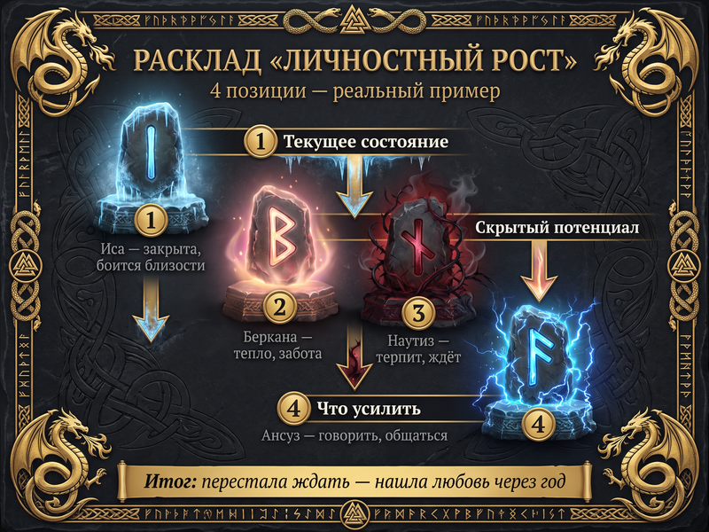 Схема расклада «Личностный рост» — 4 позиции.
