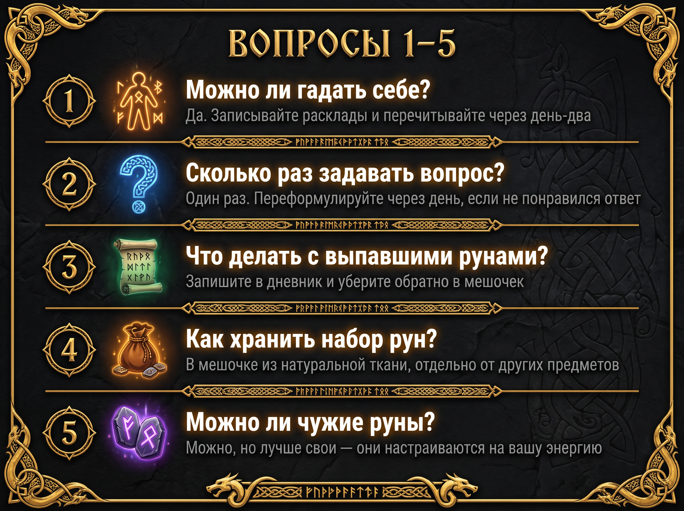 10 частых вопросов о гадании на рунах — ответы на вопросы 1-5.