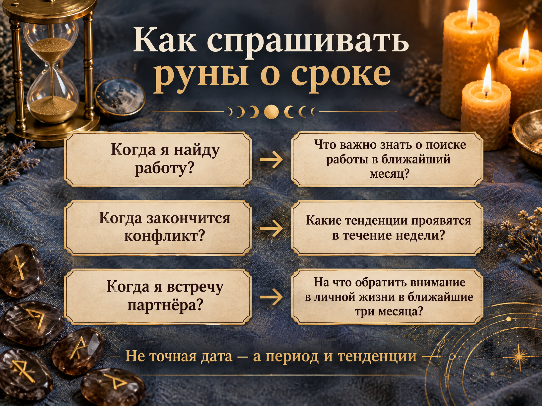 как гадать на рунах на срок — примеры формулировок