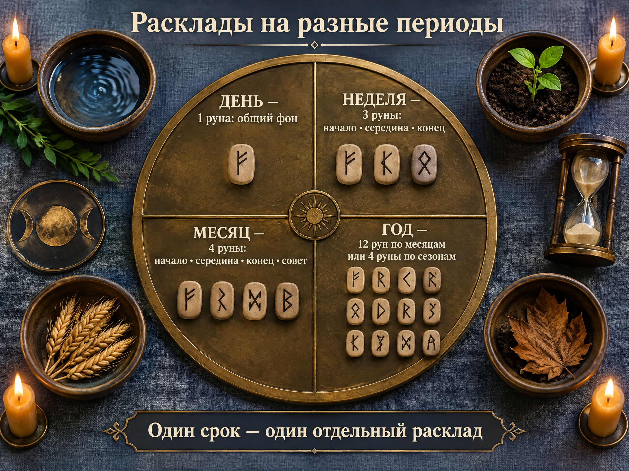 схема расклада на день, неделю, месяц и год