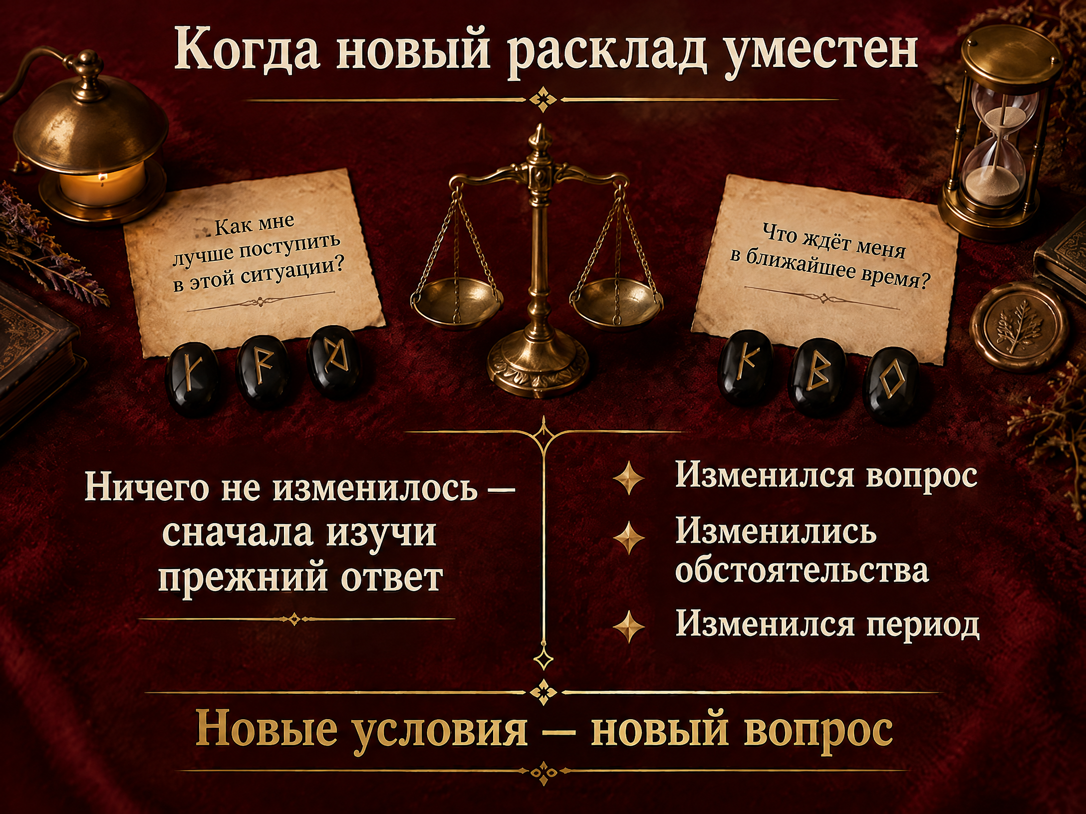 когда можно делать новый расклад — изменение вопроса, обстоятельств или периода